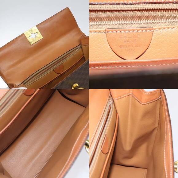 CELINE Macadam Canvas Hand Bag Pvc Leather Brown Gold - Picture 12 of 13